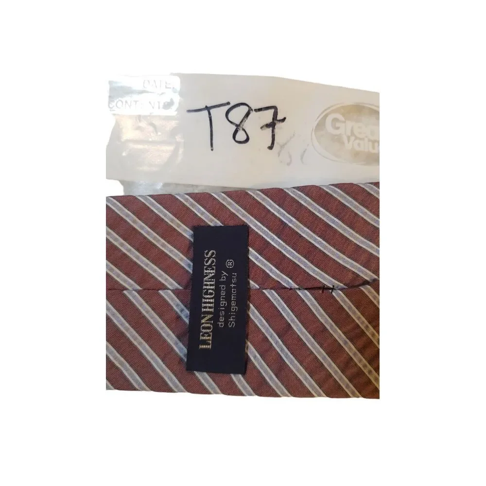 Leon Highness Luxury Neck Tie Red White Blue Stripe Silk Classic Business Office